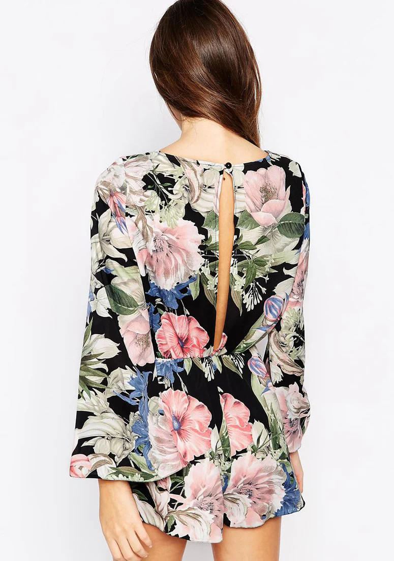 image:Floral Print Bell Sleeve Romper