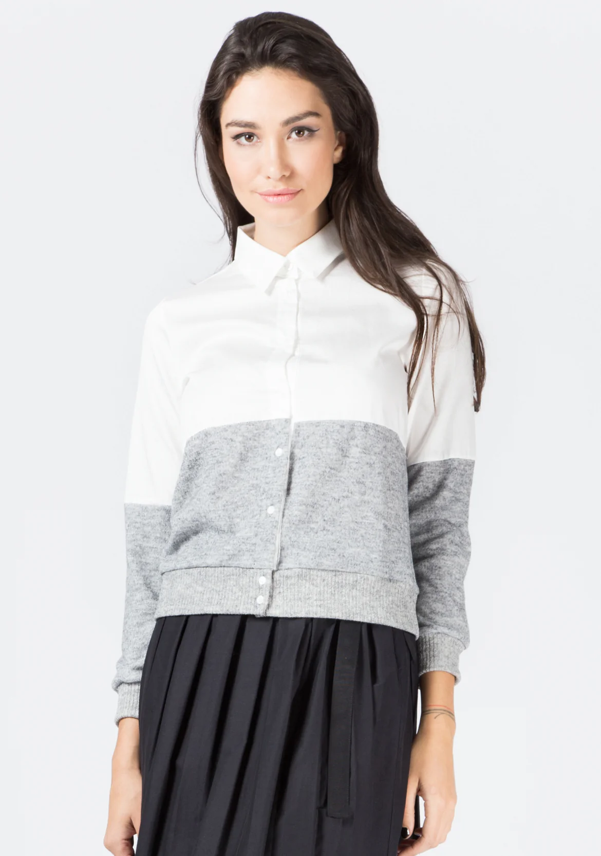 image:Color Block Button-Up Cardigan